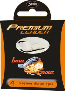 IRON TROUT návazec premium leader, 220 cm, vlasec 0,20 mm, háček č. 8, 10 ks/bal